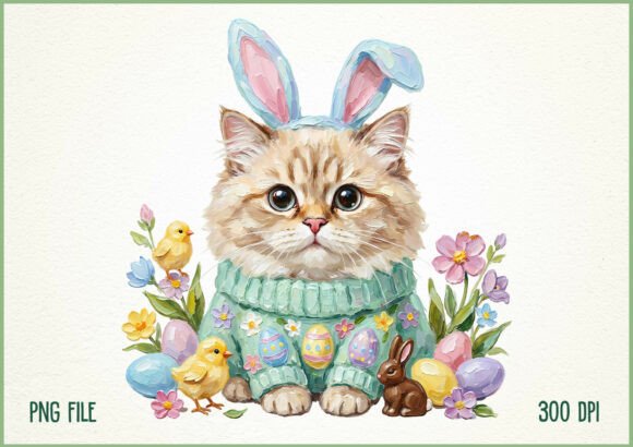 Download Hand Painted Easter Cat Bunny Ears PNG - Hand painted easter Collection